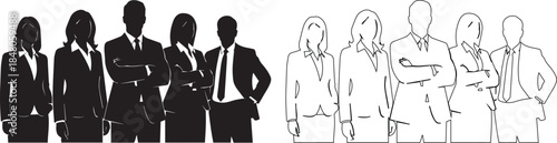 Business team vector silhouettes and line art icons collection isolated PNG with Transparent Background