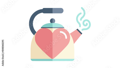 Stylized Illustration of a Heart-Shaped Teapot with Steam Rising in a Modern Minimalist Style
