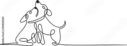 Continuous line art drawing of two dogs hugging in a minimalist style