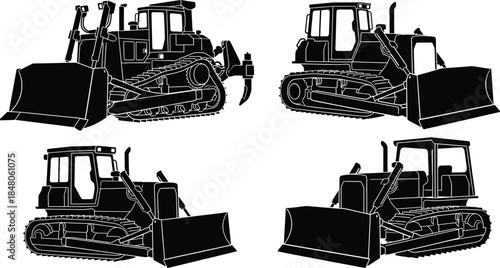 Bulldozer Silhouette Vector Set | Heavy Construction Equipment Illustration