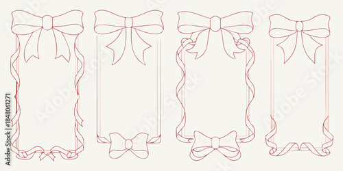 Four delicate pink sketched ribbon bows forming decorative frame elements