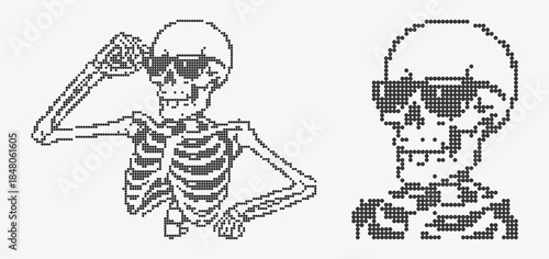 Cool Skeleton Skull with Sunglasses, Creative Halftone Style