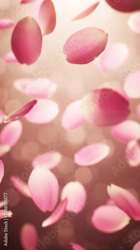 舞い落ちるパステルピンクの桜の花びら、没入型リール背景、縦型