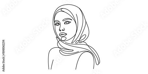 Minimalist one line drawing of a woman wearing a hijab