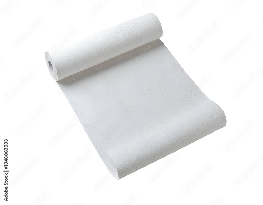 Fototapeta premium A roll of white wallpaper or fabric partially unrolled, showing its smooth texture and clean appearance