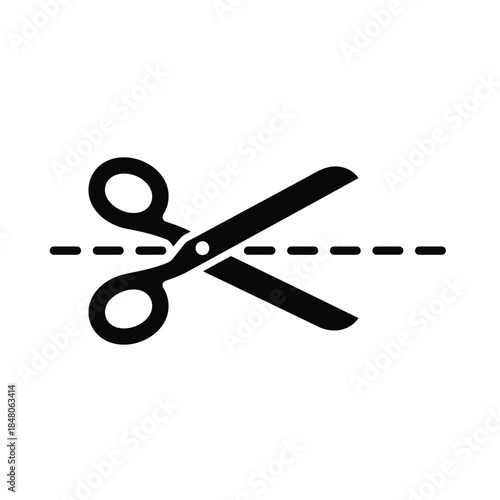 Black scissors cutting a dashed line icon