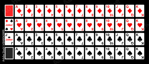 Poker set with isolated cards. Poker playing cards, full deck