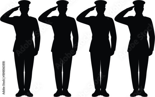 Four Silhouettes of Soldiers Saluting in Uniform military