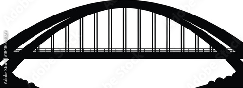 Modern arched bridge silhouette against white background