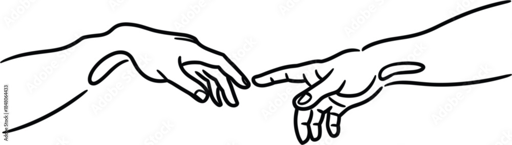 Obraz premium Minimalist black and white line of two hands touching fingers