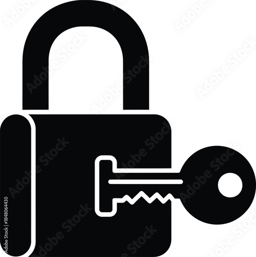 Unlocking padlock with key security symbol icon