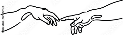 Minimalist black and white line of two hands touching fingers