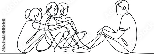 Minimalist Line of People Sitting Together line people