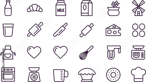 Set of 25 Minimalist Line Cooking and Baking line minimalist