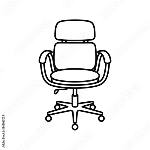 Simple line drawing of an office chair with a headrest and wheels
