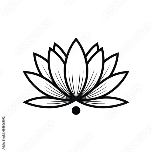 Simple black and white illustration of a blooming lotus flower design