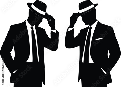Two Men in Suits with Hats and Sunglasses Silhouette