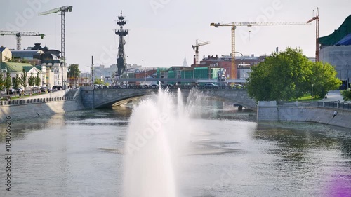 Moscow River view with Peter the Great Statue and city development