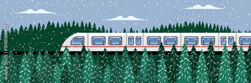 Train Traveling Through a Frozen Forest. Train Traveling Through a Frozen Forest. Winter train.