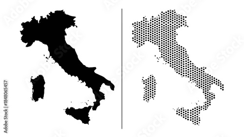 Italy Map Silhouette with Sicily and Sardinia and Dotted Version – Vector Illustration


