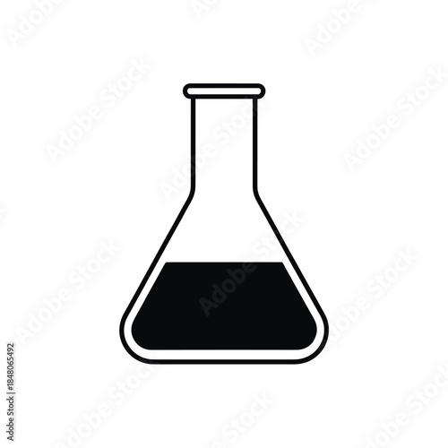 Simple black and white illustration of a conical flask filled with liquid