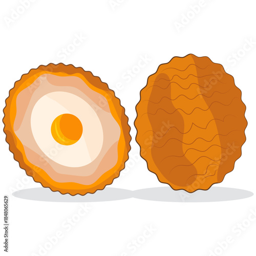 Scotch egg coated in breadcrumbs.