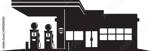 Gas Station Silhouette Illustration Fuel Pumps and Shop
