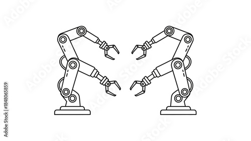Symmetrical industrial robotic arms with articulated joints in monochrome style emblem