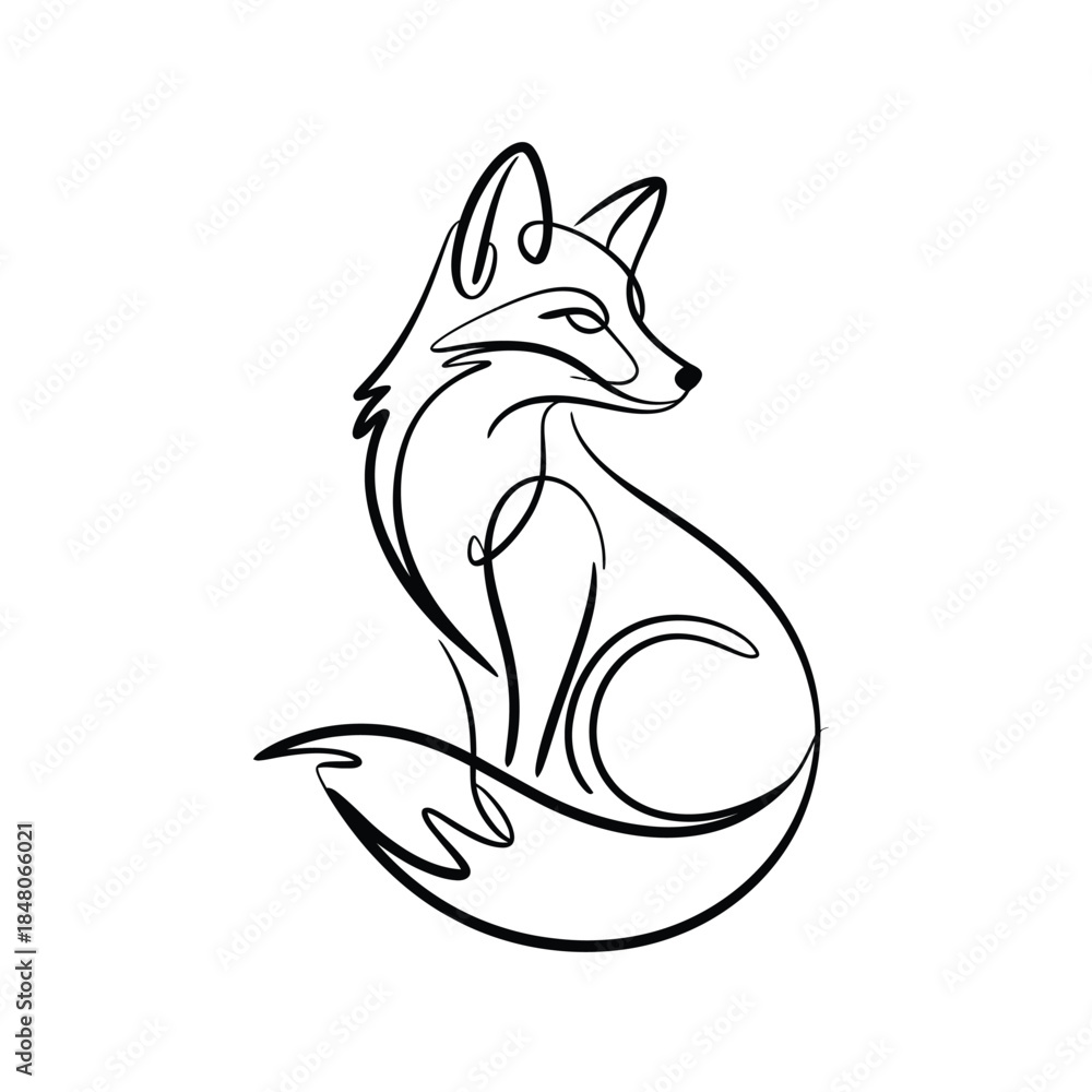Obraz premium Elegant single line drawing of a seated fox in a minimalist style