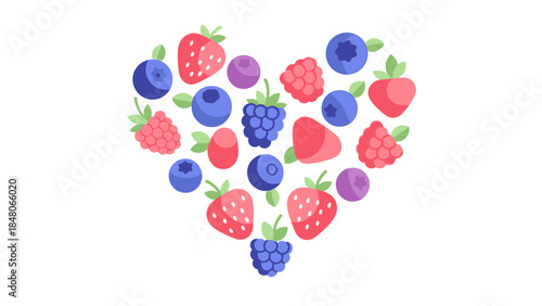 Vibrant Heart Shape Composed of Assorted Fresh Berries and Fruits
