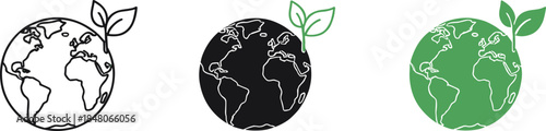 Eco Earth vector with sprouting plant symbolizing sustainability, environmental growth, and global nature awareness in green design content. 