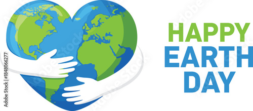 Heart-shaped Earth Day vector with hugging arms and green-blue globe for environmental awareness and planet protection design content.