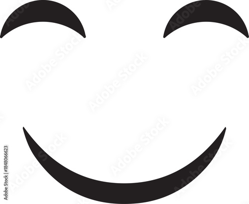 Black and white smiling face with curved lines representing eyes and mouth also transparent background