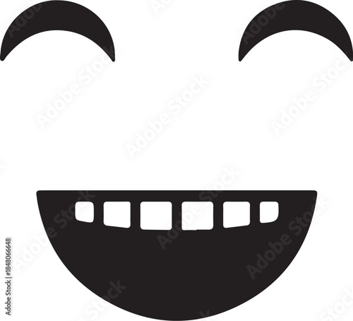 Black and white smiling face with large eyes and a wide grin also transparent background smile