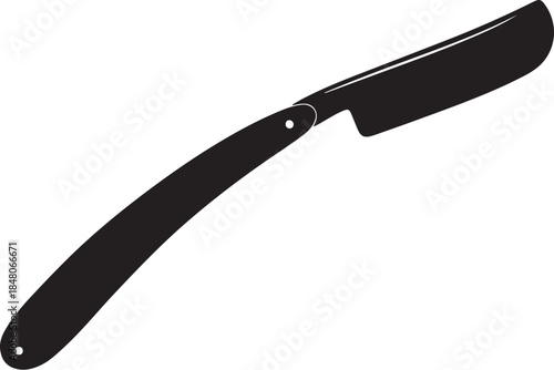 Black folding knife with a sharp blade and a round handle end also transparent background
