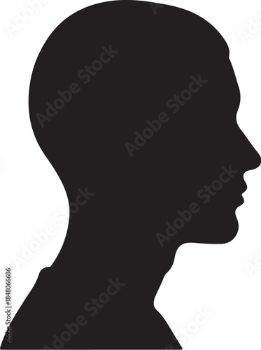 Black silhouette of a childs head in profile view against a white background also transparent background
