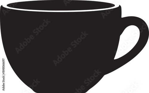Black Silhouette of a Coffee Cup with Handle on a White Background also transparent background