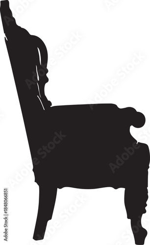 Silhouette of a Chair with Curved Backrest and Armrests also transparent background black white outline