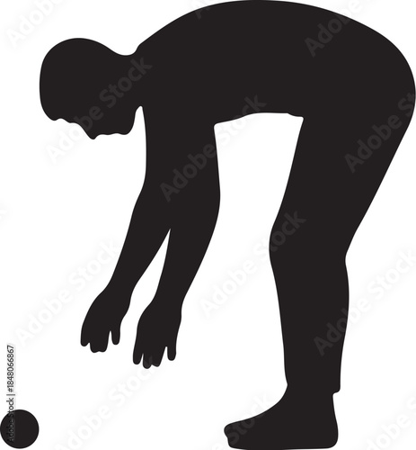 Silhouette of a Person Bending Down to Pick Up a Small Round also transparent background picking up small round black
