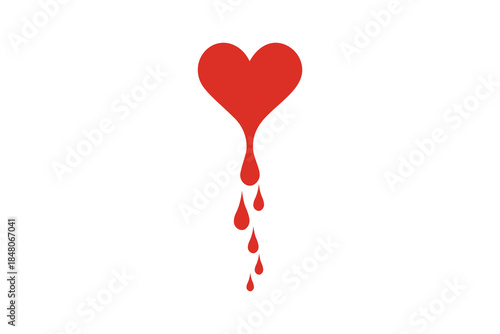 Minimal Red Bleeding Heart Illustration Symbolizing Love, Emotion, Pain and Romance on White Background. Resizable and editable, EPS 10.