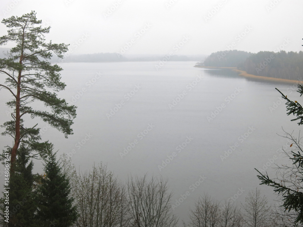 Fototapeta premium foggy autumn lake in a National Park in the Smolensk Region, Russia