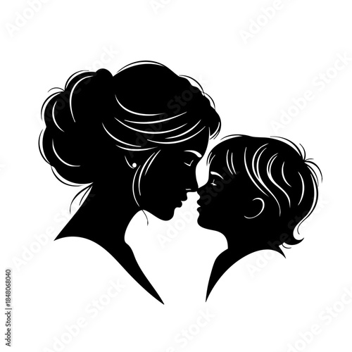 Silhouette of Mother and Child in Loving Embrace