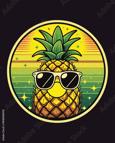 Groovy 70s Pineapple with Sunglasses T-Shirt Design