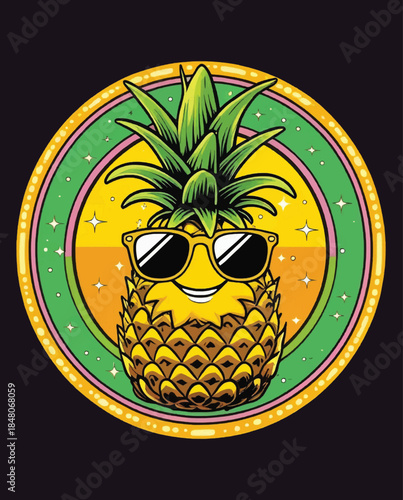 Groovy 70s Pineapple with Sunglasses T-Shirt Design
