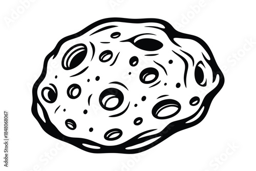 Black and White Cartoon of Grouped Irregularly Shaped Meteors with Craters