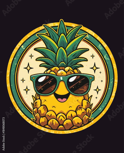 Groovy 70s Pineapple with Sunglasses T-Shirt Design