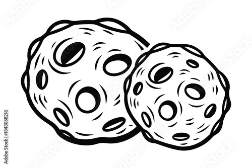 Black & White Cartoon Style Lunar Surface Full of Craters, Spots, Lines and Curves