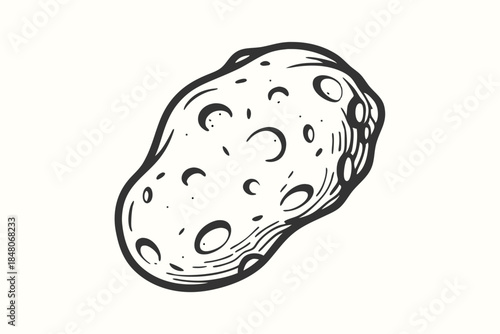 Hand Drawn Stylized Asteroids. Black and White Space Rocks Icon. Universe Design