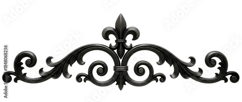Ornate black flourish with fleur de lis transparent background cutout png