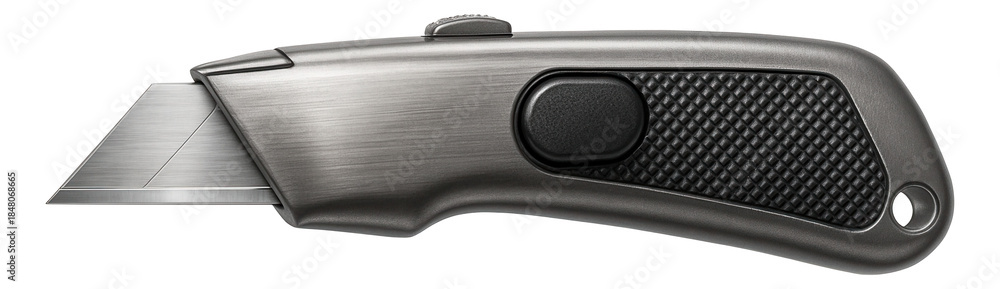 Naklejka premium Durable retractable knife with a metal frame and easy blade replacement for industrial use.